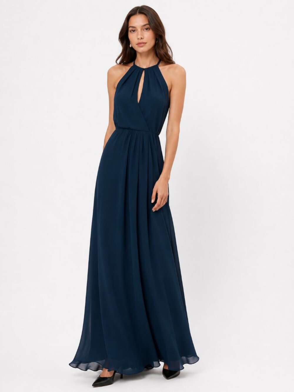 BHLDN TEAL EMERALD CHIFFON KEYHOLE SLIT EVENING FORMAL GOWN DRESS OB061859 - XS